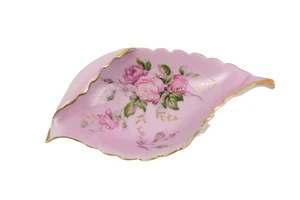 Vtg Arnart Pink Hand Painted Floral Rose Jewelry Dish Trinket Tray 6.5" Japan - Picture 1 of 6