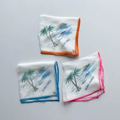 Juego de 3 pañuelos Aloha vintage nuevos en caja abierta original naranja rosa azul Foto 1 de 4