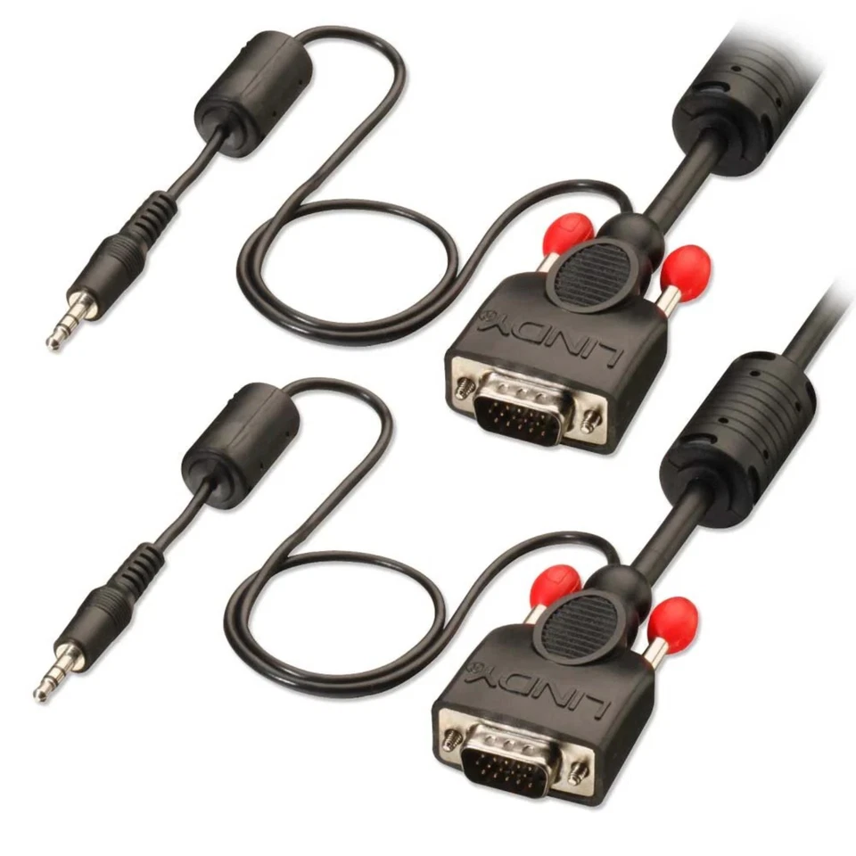 Lindy Premium 15-Pin VGA & 3.5mm Audio Monitor Cable Black DDC 1m/2m/3m/10m/15m - Image 1 of 1
