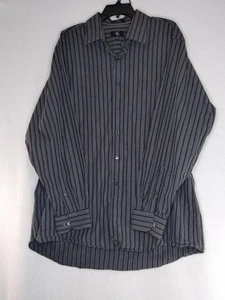 Calvin Klein Mens XL 17 1/2, 34/35 Grey/Black Long Sleeve Striped Button Shirt - Picture 1 of 4