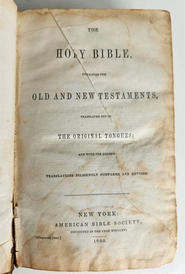 1853 BIBLE in ENGLISH pre-CIVIL WAR OLD & NEW TESTAMENTS antique AMERICANA - Image 1 of 4