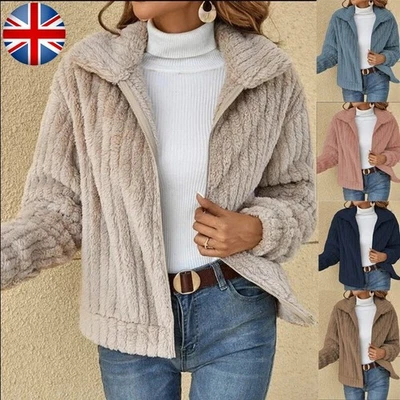 Ladies Zip Up Teddy Bear Fluffy Winter Coat Fleece Jacket Outwear Tops Plus Size - Image 1 of 4
