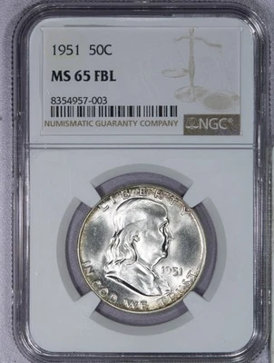 1951 Franklin Half Dollar 50C NGC MS65 FBL - Image 1 of 4