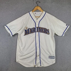 Majestic Seager #15 Seattle Mariners Alternate Ivory Cream Cool Base Jersey L - Picture 1 of 9