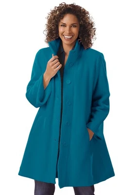 Woman Within Plus Size Fleece Swing Funnel-Neck Coat - Image 1 of 4