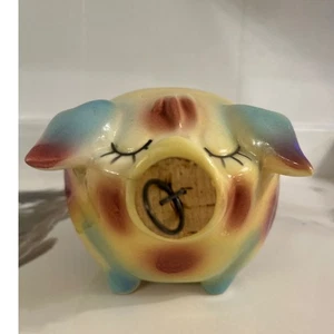 Vintage Rumpf 1957 Korkschwein Münzbank Keramik Pastellfarben - Bild 1 von 7