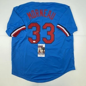 Autographed/Signed JUSTIN MORNEAU Minnesota Retro Blue Baseball Jersey JSA COA - Picture 1 of 4