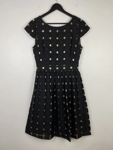 Temperley London Wool Silk Cotton Blend Skater Dress Black Gold Polka Dot 10/12 - Picture 1 of 6