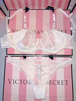 Victoria's Secret Bra Dream Angels Eyelash  Lace 40C Large Thong White - Image 1 of 4