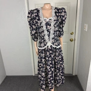 Vestido Gunne Sax Vintage Años 80 13/14 Algodón Formal Floral Encaje Casa Núcleo X3-1 - Imagen 1 de 6
