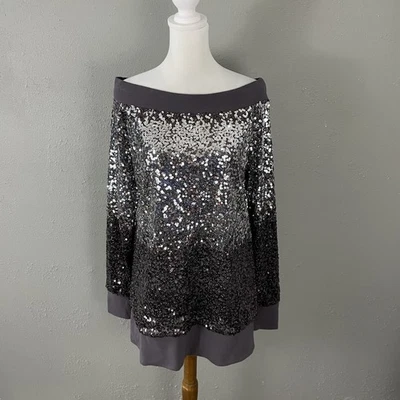 Boston Proper Sport亮片束腰外衣 M 码灰色露肩上衣 — 第 1/4 张图片