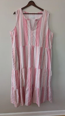 J Jill Tiered Maxi Dress Striped White Pink Flowy Boho Prairie Cottage 2X NWT  - Image 1 of 4