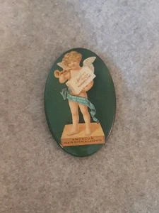 Vintage Oval Pocket Mirror Angelus Marshmallows A Message of Purity Cherub - Picture 1 of 8
