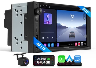 7" QLED Android 13 6+64GB CarPlay 2 Din Car Stereo Radio GPS Navi WiFi 4G LTE FM - Image 1 of 4