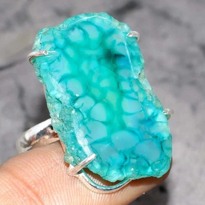 Anillo hecho a mano de cuarzo solar verde chapado en plata 925 EE. UU. 10 regalos de San Valentín GW Foto 1 de 3