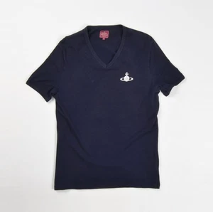 Camiseta vintage para hombre Vivienne Westwood cuello en V logotipo manga corta azul marino talla M - Imagen 1 de 6