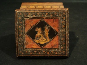 19th C. ENGLISH TUNBRIDGE or ITALIAN SORRENTO WARE BOX, CHERUB & INLAID DECOR. - Picture 1 of 9