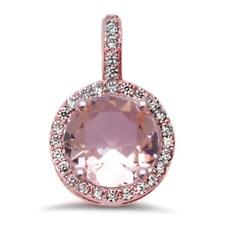 Rose Gold Plated Halo Morganite & Cubic Zirconia .925 Sterling Silver Pendant
