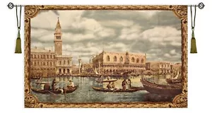 Venice Large Tapestry Wall Hanging European City Grand Canal Gondolas H50"xW76" - Picture 1 of 1