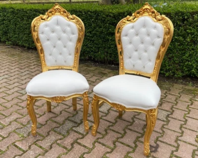 Esszimmerstühle Italienisch Barock 2er Set Blattgold Geschnitzt Gepolstert El... - Bild 1 von 4