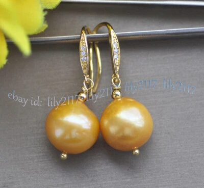 Pendientes colgantes redondos de perlas Edison Keshi de oro natural genuino de 9-10 mm gancho de oro Foto 1 de 4