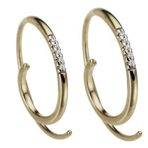Durchzieher Creolen Ohrringe 585 echt Gold Diamanten bicolor glänzend rund neu - Bild 1 von 1