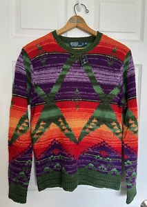 POLO RALPH LAUREN HAND KNIT Women's Sweater Southwest Aztec Medium NEW with TAGS - Picture 1 of 13