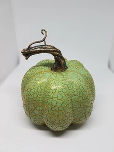 Decorative Thanksgiving Styrofoam Gold Glittery Green Pumpkin 3 1/2" Diameter - Picture 1 of 12