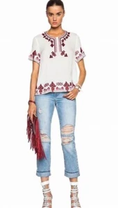 Elle Sasson Embroidered Silk Ivory Top 38/6 - Foto 1 di 11