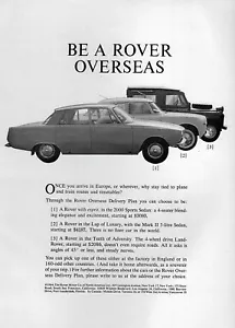 1965 Rover 2000 Mark II & Land Rover Originale Stampa Rarara Annuncio - Foto 1 di 1