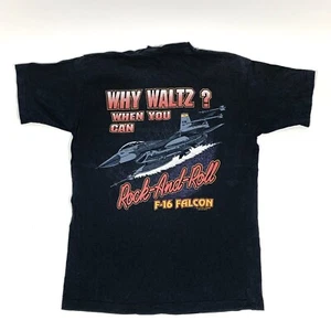 VTG 90s USAF F-16 Fighter Plane Black Men’s T-Shirt L, Single Stitch Double Side - Picture 1 of 8