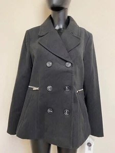Maralyn & Me Black Trendy Notch Collar Double Breasted Peacoat Plus Size 3X NWT - Picture 1 of 4