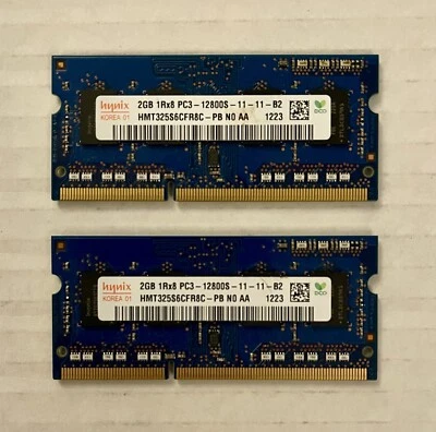 Hynix (2) SODIMM Sticks of 2GB DDR3 RAM (4GB total) PC3 12800 - Image 1 of 2