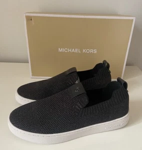 Michael Kors Size 7.5 Juno Knit Slip On Sneaker Women's Stretch Black/Bronze - Picture 1 of 4