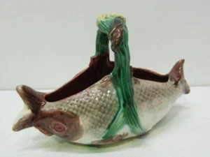 Antique 1880'S English Majolica Fish Basket Pottery Bowl - Picture 1 of 5