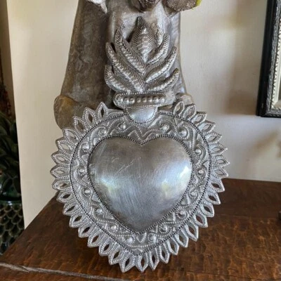 Milagro Heart, Handcrafted Haitian Metal Art, Religious Wall Sculpture Ornament - Image 1 of 4