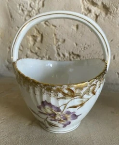 Vintage LIMOGES ELITE signed Handled Basket Shaped Candy or Trinket Dish Floral - Picture 1 of 12