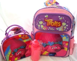 TROLLS POPPY 16" PINK WITH PURPLE OUTLINE BACKPACK & MATCHING POPPY LUNCHBOX-NEW - Picture 1 of 1