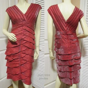 Adrianna Papell Tiered Dress M 8 Maroon Red Cocktail Party Whimsigoth Mob Wife - Picture 1 of 12