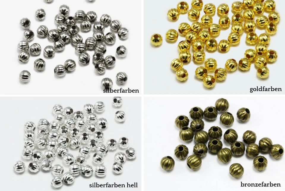 Perle Perline In Metallo 4/6 Mm Sfera Spacer Perline Perle Perline Argento, S27 - Immagine 1 di 1