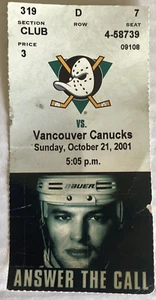 2001 Game Ticket Stub Mighty Ducks vs Vancouver Canucks October 21 - Picture 1 of 4
