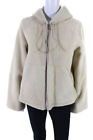 Loewe Womens Shearling Leather Zip Up Drawstring Hooded Jacket Beige Size 36