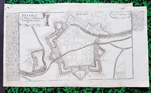 XVIII ème - Dépt 90 - Beau Plan de Belfort par G. Bodenehr 34 x 19 Editée 1720 - Picture 1 of 1