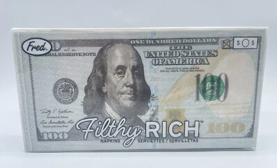 Fred  FILTHY RICH Money Cocktail Napkins Party Set of 12 Gift Idea New - Image 1 of 3