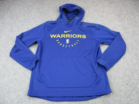 Golden State Warriors Sweater Mens Large Blue Yellow Nike Center Swoosh Hoodie Cover