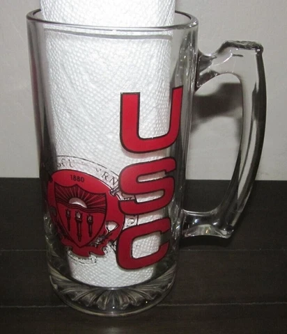 University Southern California Beer Glass USC Logo Trojan Drinking Mug Red Gold Cover