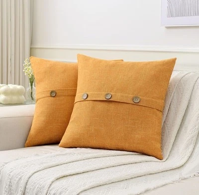 Paquete de 2 fundas de almohada decorativas de lino Ikuoic cremallera oculta naranja nuevas leer Foto 1 de 3