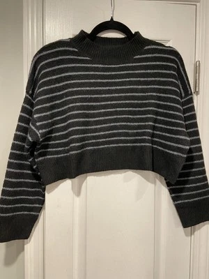 NWT Tilly’s Love Tree Size S Oversized Cropped Black Striped Pullover Sweater - Image 1 of 4