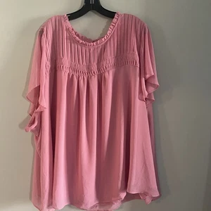 Camicetta Torrid Chiffon Smocked Pin Tuck Svolazzante Manica Corta Rosa Selvatica 6x - Foto 1 di 5