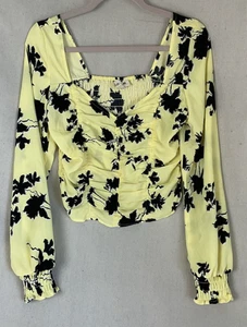 Top donna Open Edit Med increspato schiena smock crop giallo elfo vento floreale - Foto 1 di 3